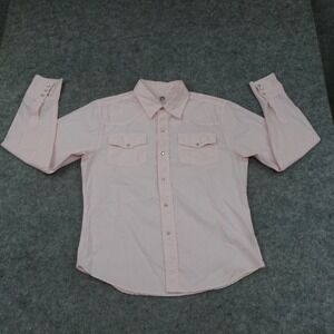 Machine Button Up‎ Shirt Mens Large Western Pearl Snap Pink Cotton Rockabilly